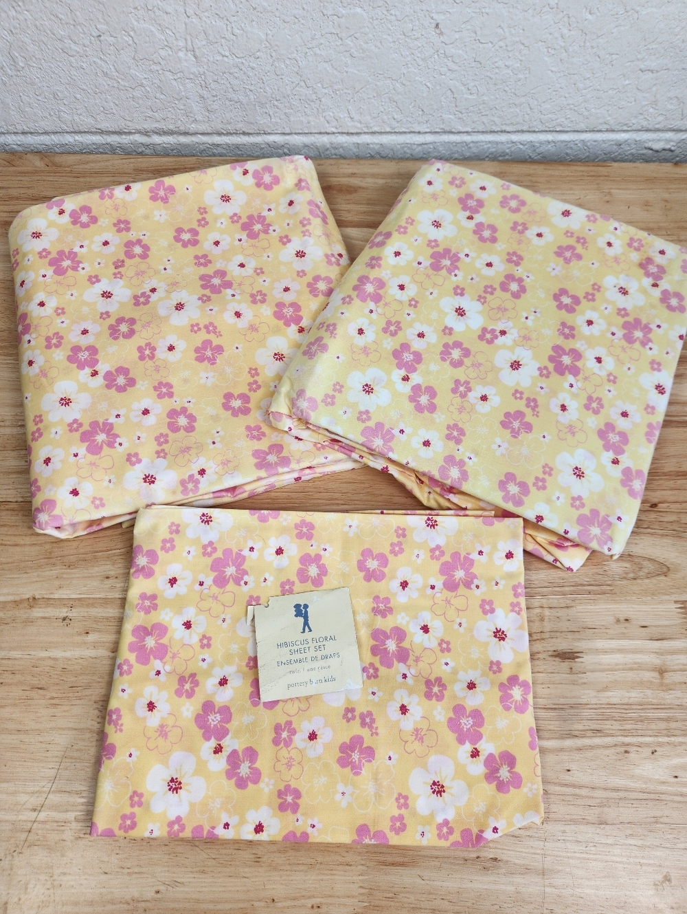 Pottery Barn Kids Hibiscus Floral Sheet Set Sz Twin 1 Sham NOS Colorful Tropical
